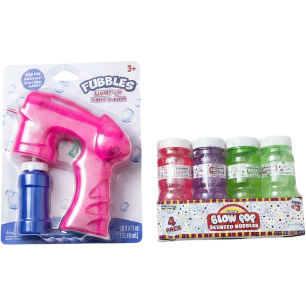 Fubbles Light Up Bubble Blaster Pink & Charms Blow Pop Scented Bubbles4-Pack Set